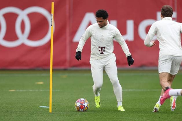 Serge Gnabry 7 FC Bayern Muenchen at final training, final training, FC Bayern Muenchen, Champions League, football, round of 16, second leg, 04 03 2024 Muenchen Bayern Germany Copyright: xkolbert-press ChristianxKolbertx