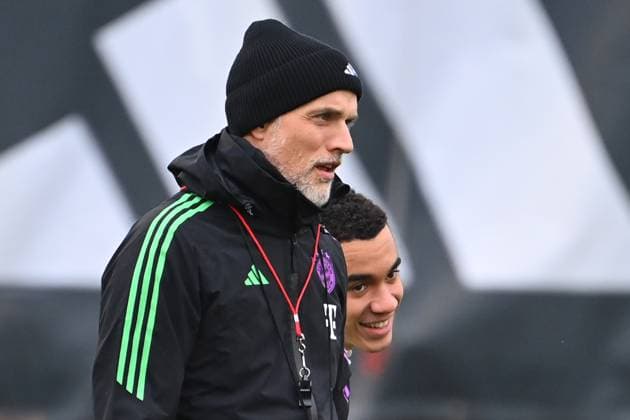 Coach Thomas TUCHEL Bayern Muenchen , Jamal MUSIALA Bayern Muenchen Football Champions League FINAL TRAINING before round of 16 return match FC Bayern Muenchen Lazio Rome on 04 03 2024