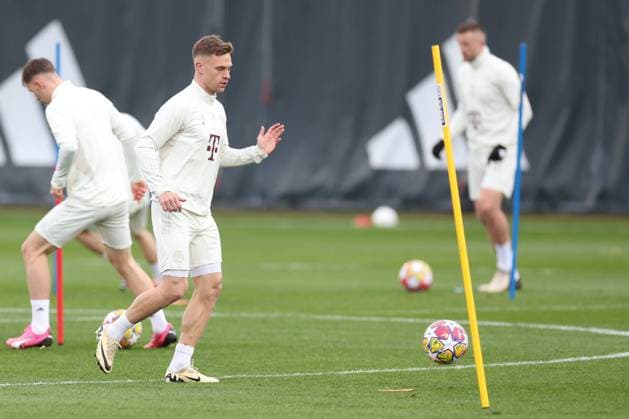The players at final training, Joshua Kimmich 6 FC Bayern Muenchen , final training, FC Bayern Muenchen, Champions League, football, round of 16, second leg, 04 03 2024 Muenchen Bayern Germany Copyright: xkolbert-press ChristianxKolbertx