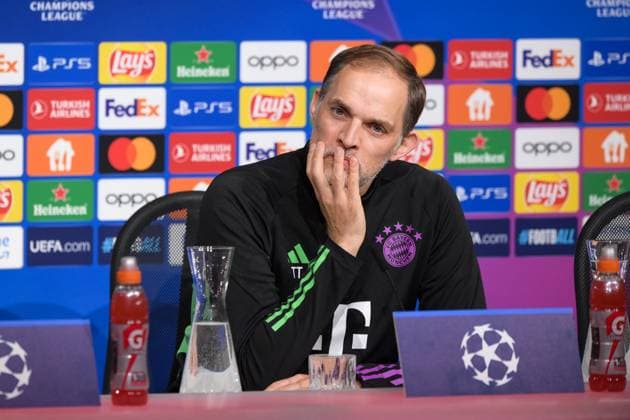 Soccer, UEFA Champions League, 20240304, Press conference FC Bayern Munich SS Lazio Rome In the picture Coach of FC Bayern Munich Thomas TUCHEL listens to questions concentrated focused hand on chin Munich Allianz Arena Bayern Germany Copyright: Passion2Press MarkusxFischerx