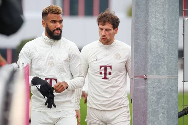 Eric Maxim Choupo Moting FC Bayern Muenchen, 13 with Leon Goretzka FC Bayern Muenchen, 08 , Final training FC Bayern Muenchen, Football, UEFA Champions League, Round of 16 second leg, Season 23 24, 04 03 2024, Final training FC Bayern Muenchen, Football, UEFA Champions League, Round of 16 second leg, Season 23 24, 04 03 2024 Muenchen Copyright: xEibner-Pressefoto JennixMaulx EP_JML