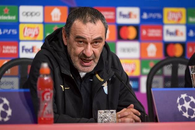 Soccer, UEFA Champions League, 20240304, Press conference FC Bayern Munich SS Lazio Rome In the picture Coach of SS Lazio Rome Maurizio SARRI speaks Munich Allianz Arena Bayern Germany Copyright: Passion2Press MarkusxFischerx