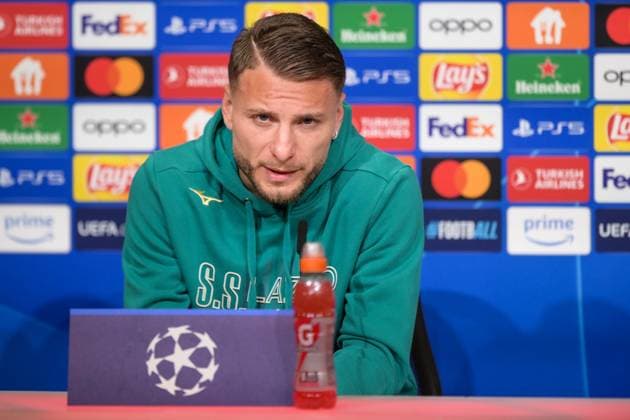 Soccer, UEFA Champions League, 20240304, Press conference FC Bayern Munich SS Lazio Rome In the picture Ciro IMMOBILE SS Lazio Rome, 17 speaks Munich Allianz Arena Bayern Germany Copyright: Passion2Press MarkusxFischerx