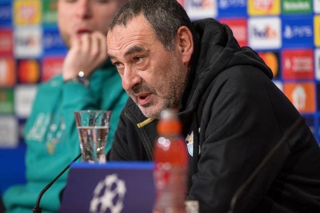 Soccer, UEFA Champions League, 20240304, Press conference FC Bayern Munich SS Lazio Rome In the picture Coach of SS Lazio Rome Maurizio SARRI speaks Munich Allianz Arena Bayern Germany Copyright: Passion2Press MarkusxFischerx