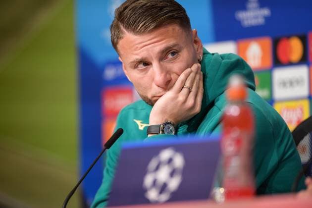 Soccer, UEFA Champions League, 20240304, Press conference FC Bayern Munich SS Lazio Rome In the picture Ciro IMMOBILE SS Lazio Rome, 17 listens to the coach Munich Allianz Arena Bayern Germany Copyright: Passion2Press MarkusxFischerx