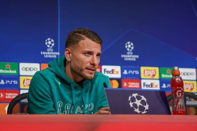 Ciro Immobile S S Lazio Rome, 17 at the press conference, at the press conference, International Press Conference S S Lazio Rome, Football, UEFA Champions League, Round of 16 second leg, Season 23 24, 04 03 2024 , International Press Conference S S Lazio Rome, Football, UEFA Champions League, Round of 16 second leg, Season 23 24, 04 03 2024 Munich Copyright: xEibner-Pressefoto JennixMaulx EP_JML