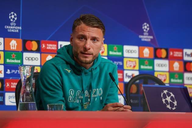 Ciro Immobile S S Lazio Rome, 17 at the press conference, at the press conference, International Press Conference S S Lazio Rome, Football, UEFA Champions League, Round of 16 second leg, Season 23 24, 04 03 2024 , International Press Conference S S Lazio Rome, Football, UEFA Champions League, Round of 16 second leg, Season 23 24, 04 03 2024 Munich Copyright: xEibner-Pressefoto JennixMaulx EP_JML
