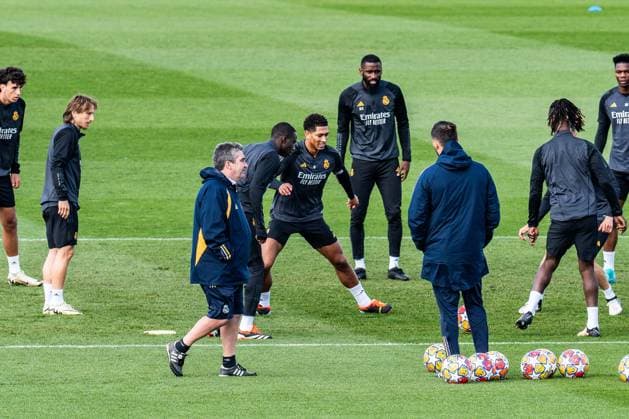 Jude Bellingham, Antonio Ruediger , Eduardo Camavinga, Vinicius Junior, Luka Modric, Ferland Mendy Final training Real Madrid before Real Madrid vs RB Leipzig, Football, UEFA Champions League, Round of 16, 05 03 2024 Final training Real Madrid before Real Madrid vs RB Leipzig, Football, UEFA Champions League, Round of 16, 05 03 2024 Madrid Copyright: xEibner-Pressefoto BahhoxKarax EP_BKA