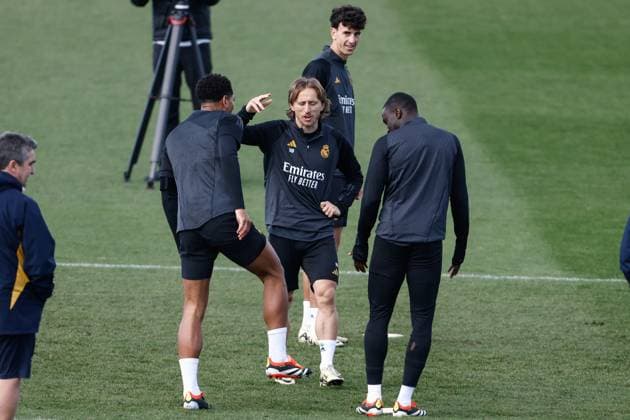March 5, 2024, Valdebebas, Madrid, SPAIN: Luka Modric during the training day of Real Madrid prior the UEFA Champions League, Round of 16, football match against RB Leipzig at Ciudad Deportiva Real Madrid on March 05, 2024, in Madrid, Spain. Valdebebas SPAIN - ZUMAa181 20240305_zaa_a181_024 Copyright: xOscarxJ.xBarrosox