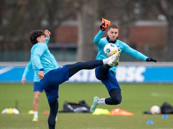 Football, Men, Season 2023 2024, 1 Bundesliga, Hertha BSC, Training, f l Fabian Reese Hertha BSC , Peter Pekarik Hertha BSC , 05 03 2024, Copyright: xSebastianxRäppold MatthiasxKochx