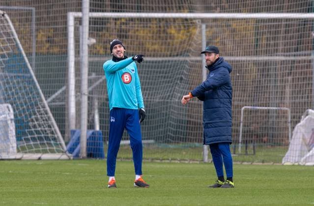 Football, Men, Season 2023 2024, 1 Bundesliga, Hertha BSC, Training, f l Agustin Rogel Hertha BSC , Athletics coach Hendrik Vieth Hertha BSC , 05 03 2024, Copyright: xSebastianxRäppold MatthiasxKochx