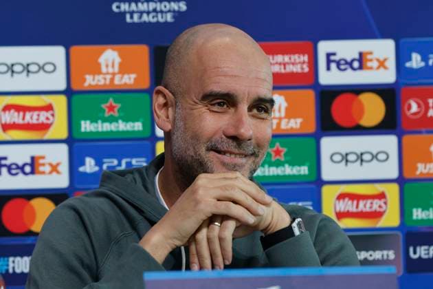 5th March 2024, Etihad Stadium, Manchester, England; press conference, PK, Pressekonferenz ahead of the UEFA Champions League match against Copenhagen in Manchester, England. Manchester City manager Pep Guardiola talks to the media ahead of tomorrow s Champions League Round of 16 second leg match against FC Copenhagen of Denmark  ActionPlus12615456 AlanxMartin