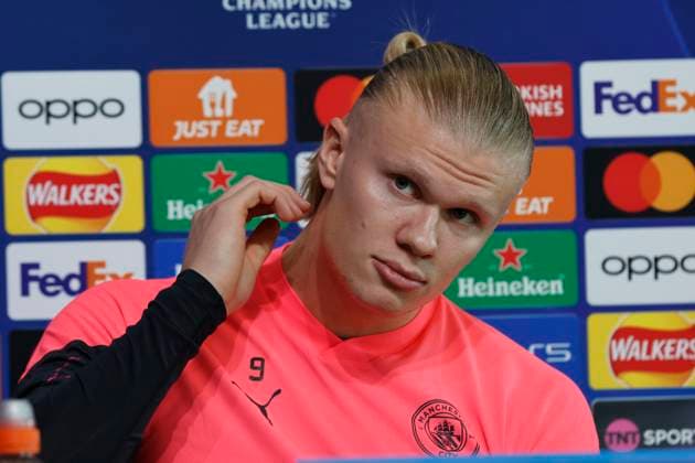 5th March 2024, Etihad Stadium, Manchester, England; press conference, PK, Pressekonferenz ahead of the UEFA Champions League match against Copenhagen in Manchester, England. Erling Haaland of Manchester City talks to the media ahead of tomorrow s Champions League Round of 16 second leg match against FC Copenhagen of Denmark  ActionPlus12615459 AlanxMartin
