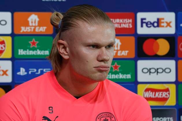 5th March 2024, Etihad Stadium, Manchester, England; press conference, PK, Pressekonferenz ahead of the UEFA Champions League match against Copenhagen in Manchester, England. Erling Haaland of Manchester City talks to the media ahead of tomorrow s Champions League Round of 16 second leg match against FC Copenhagen of Denmark  ActionPlus12615461 AlanxMartin