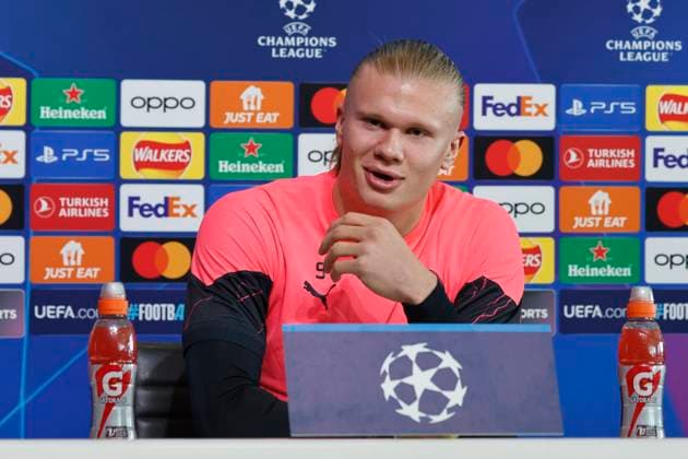 5th March 2024, Etihad Stadium, Manchester, England; press conference, PK, Pressekonferenz ahead of the UEFA Champions League match against Copenhagen in Manchester, England. Erling Haaland of Manchester City talks to the media ahead of tomorrow s Champions League Round of 16 second leg match against FC Copenhagen of Denmark  ActionPlus12615462 AlanxMartin