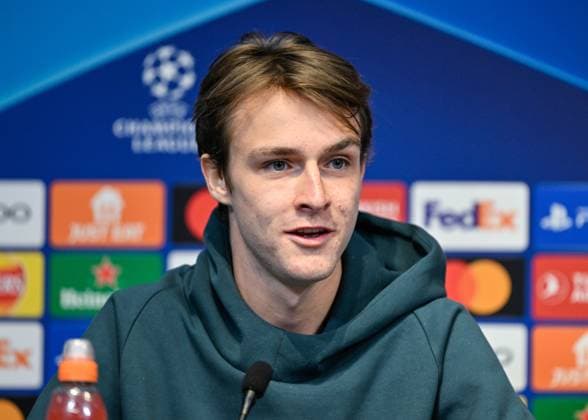 F.C. Copenhagen Champions League press conference, PK, Pressekonferenz William Clem of F.C. Copenhagen, during the F.C. Copenhagen Champions League press Conference at Etihad Campus, Manchester, United Kingdom, 5th March 2024 (Photo by Cody Froggatt News Images) Manchester Etihad Campus Manchester United, ManU Kingdom Copyright: xCodyxFroggatt NewsxImagesx