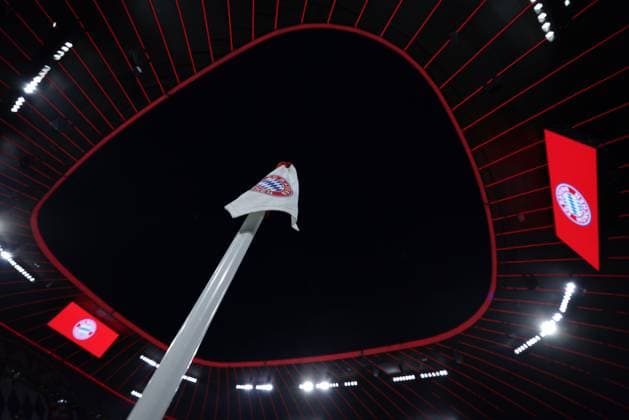 Munich, Germany, 5th March 2024. A Bayern Munchen branded corner flag is seen in a general view of the stadium interior prior to the UEFA Champions League match at Allianz Arena, Munich. Picture credit should read: Jonathan Moscrop Sportimage EDITORIAL USE ONLY. No use with unauthorised audio, video, data, fixture lists, club league logos or live services. Online in-match use limited to 120 images, no video emulation. No use in betting, games or single club league player publications. SPI-2970-0006