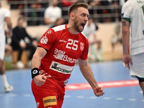 Luka Cindric is happy after a goal scored in the mens handball match between Dinamo Bucharest and Sporting Lisbon, during the EHF European League, held in Dinamo Hall in Bucharest, Tuesday, March 5, 2024 Bucharest Copyright: xRazvanxPasarica SPORTxPICTURESx