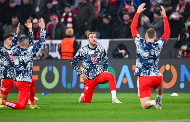 Germany, Muenchen, 05 03 2024, Allianz Arena, FC Bayern Muenchen vs SS Lazio UEFA Champions League 2023 24 Round of 16 Second Leg, Harry Kane Bayern Muenchen looks during warm up Munich Allianz Arena Bavaria Germany eu-images-738