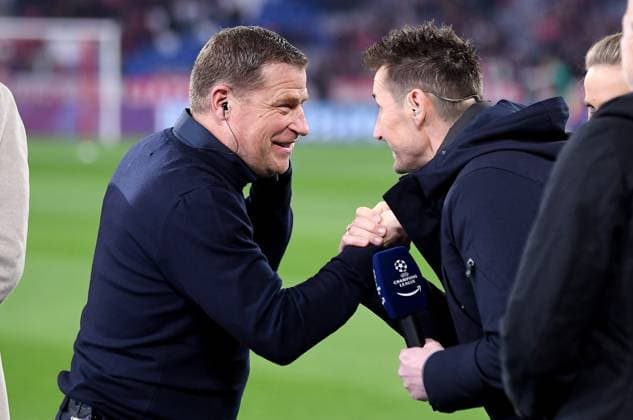 FOOTBALL CHAMPIONS LEAGUE SEASON 2023 2024 Round of 16 second leg 05 03 2024 FC Bayern Muenchen Lazio Rome Max Eberl left FC Bayern Muenchen sports director with Miroslav klose right