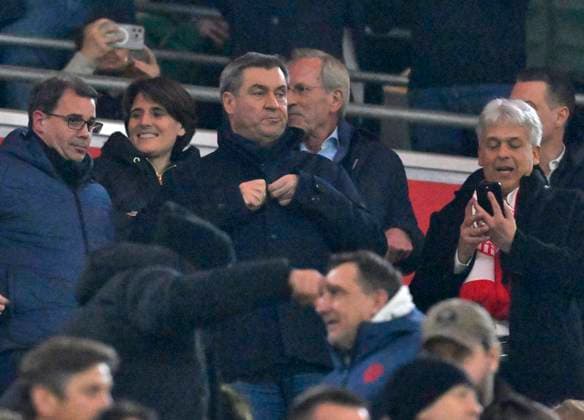 05 03 2024, Football UEFA Championsleague 2023 2024 Round of 16, FC Bayern Munich Lazio Rome, in the Allianz Arena Munich Bavarian Prime Minister Markus Söder Germany DFL and DFB regulations prohibit any use of photographs as image sequences and or quasi video