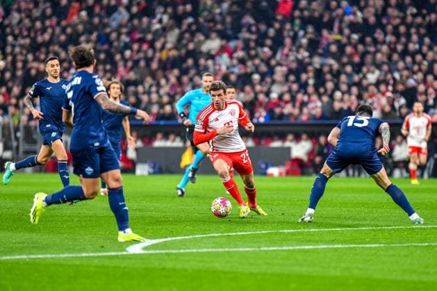 Thomas Müller 25 FC Bayern in action at the Champions League match FC Bayern Munich Lazio Rome on 05 03 2024 Munich Allianz Arena Bayern Germany
