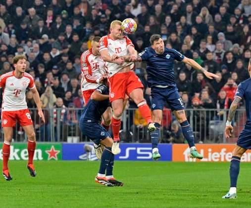 05 03 2024, Football UEFA Champions League 2023 2024 Round of 16, FC Bayern Munich Lazio Rome, at the Allianz Arena Munich Matthijs de Ligt FC Bayern Munich prevails, DFL and DFB regulations prohibit any use of photographs as image sequences and or quasi video