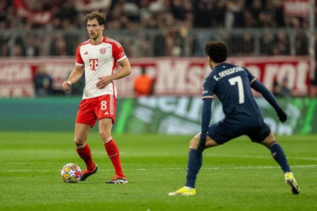Leon Goretzka FC Bayern Muenchen, 08 , Felipe Anderson Lazio Rome, 07 , GER, FC Bayern Muenchen FCB vs Lazio Rome SSL , Football, UEFA Champions League, Round of 16 second leg, 2023 2024 season, 05 03 2024, DFB DFL regulations prohibit any use of photographs as image sequences and or quasi video , GER, FC Bayern Muenchen FCB vs Lazio Rome SSL , Football, UEFA Champions League, Round of 16 second leg, 2023 2024 season, 05 03 2024 Muenchen Copyright: xEibner-Pressefoto SaschaxWaltherx EP_EER