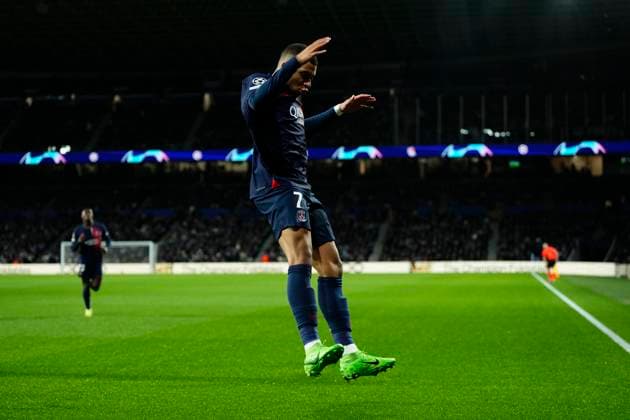 Real Sociedad v Paris Saint-Germain: Round of 16 Second Leg - UEFA Champions League 2023 24 Kylian Mbappe Centre-Forward of PSG and France celebrates after scoring his sides first goal during the UEFA Champions League 2023 24 round of 16 second leg match between Real Sociedad and Paris Saint-Germain at Reale Arena on March 5, 2024 in San Sebastian, Spain. San Sebastian Spain  Copyright: xJosexBretonx originalFilename:breton-realsoci240305_np7te.jpg