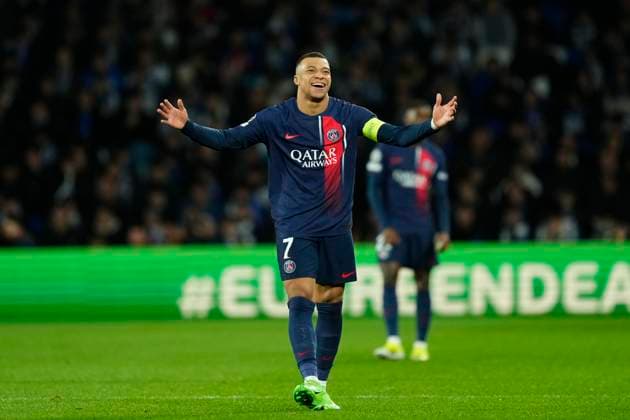 Real Sociedad v Paris Saint-Germain: Round of 16 Second Leg - UEFA Champions League 2023 24 Kylian Mbappe Centre-Forward of PSG and France reacts during the UEFA Champions League 2023 24 round of 16 second leg match between Real Sociedad and Paris Saint-Germain at Reale Arena on March 5, 2024 in San Sebastian, Spain. San Sebastian Spain  Copyright: xJosexBretonx originalFilename:breton-realsoci240305_npmce.jpg