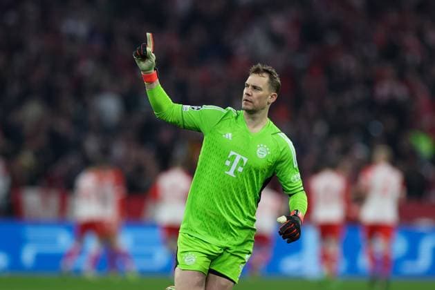Goal celebration by Manuel Neuer 1 FC Bayern Muenchen to 1 0, FC Bayern Muenchen vs S S Lazio Rome, Champions League, football, round of 16, second leg, 05 03 2024 Muenchen Bayern Germany Copyright: xkolbert-press ChristianxKolbertx