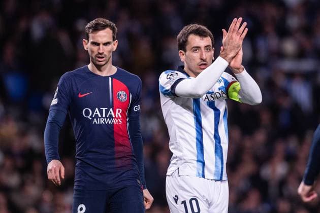 UEFA Champions League soccer match round of 16, second leg soccer match between Real Sociedad and Paris Saint Germain (PSG) at Reale Arena Stadium in San Sebastian, Spain 05 March 2024 Fabian Ruiz and Oyarzabal 900 Cordon Press  900 CordonxPress LOF - UEFA Champions League Real Sociedad vs PSG