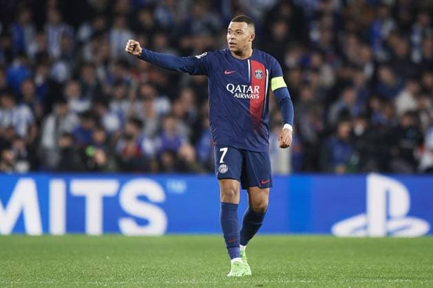 Kylian Mbappe of Paris Saint Germain celebrates his goal during the UEFA Champions League match between Real Sociedad v Paris Saint Germain at Reale Arena on March 5, 2024 in San Sebastian (Photo by: LGM) FOOTBALL : Real Sociedad vs Paris Saint Germain - UEFA Ligue des Champions - 05 03 2024 LGM Panoramic 