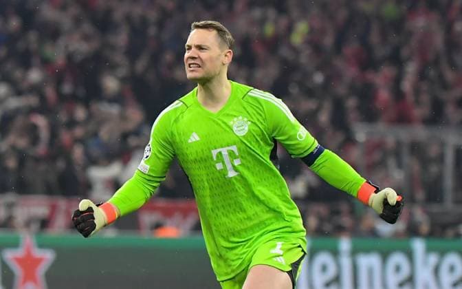 05 03 2024, xemx, Football UEFA Champions League 1 8 Final, FC Bayern Muenchen Lazio Rom emspor, v l Manuel Neuer FC Bayern Muenchen Jubel, Torjubel, von Harry Kane FC Bayern Muenchen zum 3 0 DFL DFB REGULATIONS PROHIBIT ANY USE OF PHOTOGRAPHS as IMAGE SEQUENCES and or QUASI VIDEO Muenchen