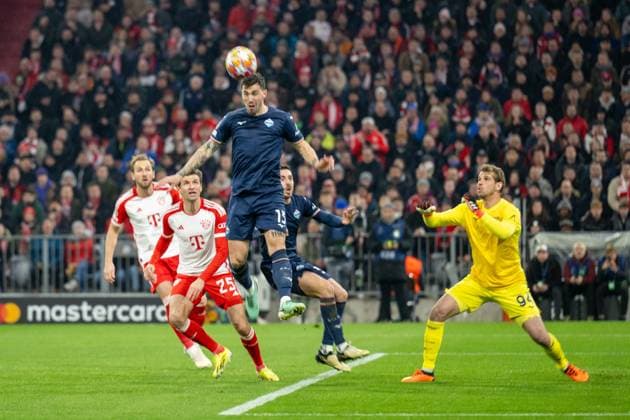 Harry Kane 9 FC Bayern Muenchen , Thomas Mueller 25 FC Bayern Muenchen , Alessio Romagnoli 13 S S Lazio Rome , Header, Ivan Provedel 94 S S Lazio Rome , FC Bayern Muenchen vs Lazio Rome, Football, UEFA Champions League Round of 16 second leg, 05 03 2024 DFB regulations prohibit any use of photographs as image sequences and or quasi video Muenchen Bayern Germany Copyright: xkolbert-press UlrichxGamelx