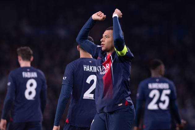 UEFA Champions League soccer match round of 16, second leg soccer match between Real Sociedad and Paris Saint Germain (PSG) at Reale Arena Stadium in San Sebastian, Spain 05 March 2024 Kylian Mbappe celebrates a goal 900 Cordon Press  900 CordonxPress LOF - UEFA Champions League Real Sociedad vs PSG
