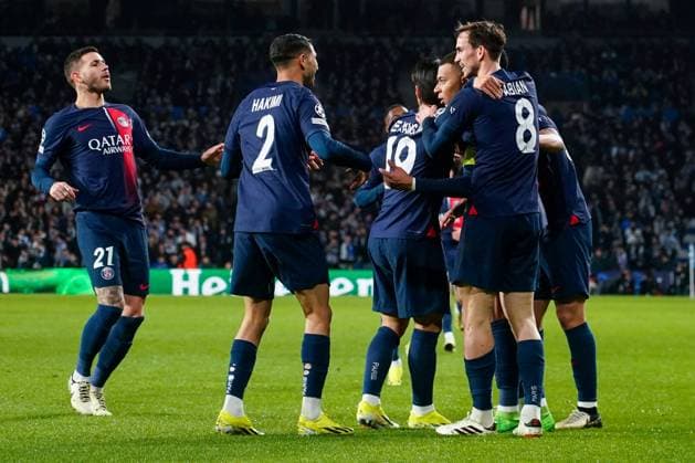 Kilian Mbappe of Paris Saint-Germain celebrates the 0-2 Real Sociedad v Paris Saint Germain, UEFA Champions League match, Round of 16, second leg. Football, Reale Arena Stadium, San Sebastian, Spain - 5 March 2024 Editorial use only  Copyright: xBaguxBlanco PRESSINPHOTO Shutterstockx 14378369as