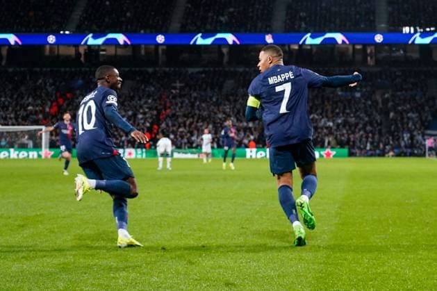 Kilian Mbappe of Paris Saint-Germain celebrates the 0-2 Real Sociedad v Paris Saint Germain, UEFA Champions League match, Round of 16, second leg. Football, Reale Arena Stadium, San Sebastian, Spain - 5 March 2024 Editorial use only  Copyright: xBaguxBlanco PRESSINPHOTO Shutterstockx 14378369ap
