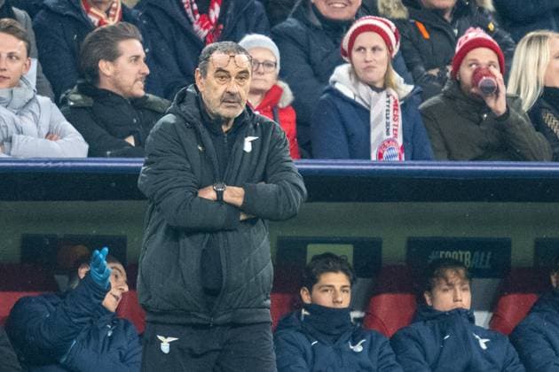 Coach Maurizio Sarri, after the 3 0, FC Bayern Muenchen vs Lazio Rome, Football, UEFA Champions League Round of 16 second leg, 05 03 2024 DFB regulations prohibit any use of photographs as image sequences and or quasi video Muenchen Bayern Germany Copyright: xkolbert-press UlrichxGamelx