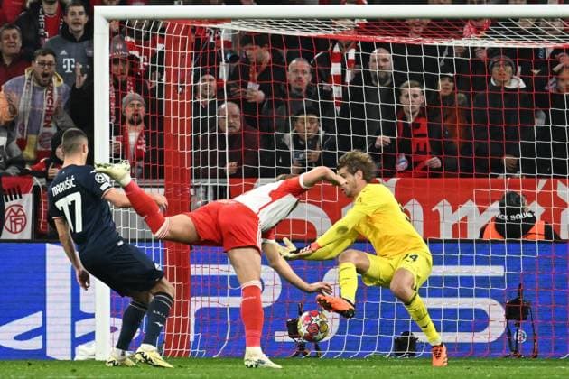 Italy,Soccer, champions league match , Bayern Munich v Lazio Harry Kane of Bayern Munich scores his first goal during the Champions league round of 16 match between Bayern Munich v Lazio at Allianz Arena stadium, Italy, March 05th, 2024. Imago-Images Emmefoto Copyright: xImago-Images Emmefotox