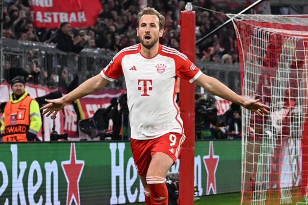 Italy,Soccer, champions league match , Bayern Munich v Lazio Harry Kane of Bayern Munich celebrates scoring his second goal during the Champions league round of 16 match between Bayern Munich v Lazio at Allianz Arena stadium, Italy, March 05th, 2024. Imago-Images Emmefoto Copyright: xImago-Images Emmefotox