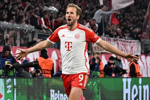 Italy,Soccer, champions league match , Bayern Munich v Lazio Harry Kane of Bayern Munich celebrates scoring his second goal during the Champions league round of 16 match between Bayern Munich v Lazio at Allianz Arena stadium, Italy, March 05th, 2024. Imago-Images Emmefoto Copyright: xImago-Images Emmefotox