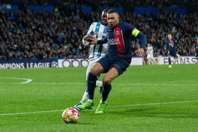 Real Sociedad Vs PSG during the UEFA Champions League Round of 16, 2nd leg match between Real Sociedad and Paris Saint Germain at Reale Arena. (Gari Garaialde Bostok Photo) Donostia Gipuzkoa Spain Editorial Use Only  Copyright: xGarikoitzxGaraialdex Bostok Photo GarixGaraialdex GG2403050372