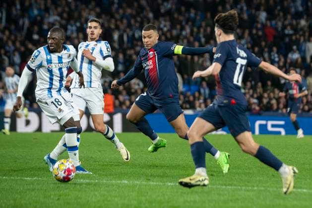 Real Sociedad Vs PSG during the UEFA Champions League Round of 16, 2nd leg match between Real Sociedad and Paris Saint Germain at Reale Arena. (Gari Garaialde Bostok Photo) Donostia Gipuzkoa Spain Editorial Use Only  Copyright: xGarikoitzxGaraialdex Bostok Photo GarixGaraialdex GG2403050408