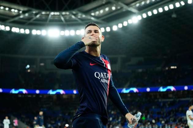 Real Sociedad v Paris Saint-Germain: Round of 16 Second Leg - UEFA Champions League 2023 24 Lucas Hernandez Left-Back of PSG and France celebrates victory after the UEFA Champions League 2023 24 round of 16 second leg match between Real Sociedad and Paris Saint-Germain at Reale Arena on March 5, 2024 in San Sebastian, Spain. San Sebastian Spain  Copyright: xJosexBretonx originalFilename:breton-realsoci240305_npIg7.jpg