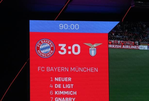 Munich, Germany 05 March 2024 Football, Men, Champions League, Season 2023 2024, Round of 16 second leg, FC Bayern Munich Lazio Roma, Allianz Arena Final score 3 0 on the scoreboard