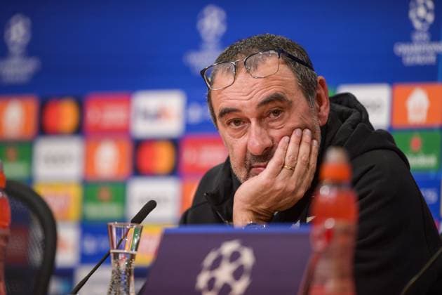 Sport Bilder des Tages Fußball, UEFA Championsleague, 20240305, FC Bayern München - SS Lazio Rom. Im Bild Trainer der SS Lazio Rom Maurizio SARRI niedergeschlagen erschüttert PK Pressekonferenz nach Spiel. München Allianz Arena Bayern Deutschland Copyright: Passion2Press MarkusxFischerx