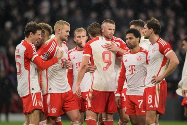 Soccer, UEFA Champions League, 20240305, FC Bayern Munich SS Lazio Roma Pictured Harry KANE FC Bayern Munich, 9 and Eric DIER FC Bayern Munich, 15 applaud victory Munich Allianz Arena Bayern Germany Copyright: Passion2Press MarkusxFischerx