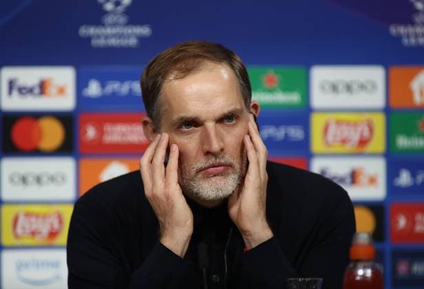 Munich, Germany 05 March 2024 Football, Men, Champions League, Season 2023 2024, Round of 16 second leg, FC Bayern Munich Lazio Rome, Allianz Arena Thomas Tuchel, Coach FC Bayern Munich at the press conference, Head, Portrait, Hands on face, Gesture