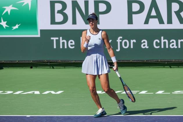 INDIAN WELLS, CA - MARCH 05: Bernarda Pera (USA) reacts to a point during the qualifying round for the BNP Paribas Open on March 5, 2024 at Indian Wells Tennis Garden in Indian Wells. CA. (Photo by George Walker Icon Sportswire) TENNIS: MAR 05 BNP Paribas Open EDITORIAL USE ONLY Icon240305042